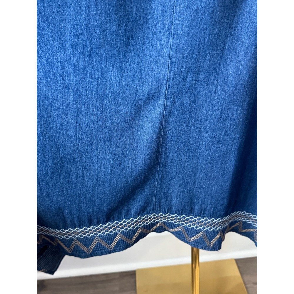 Indigo & Lace Blue Denim Look Handkerchief Hem Embroidered Midi Skirt Womens L - Picture 4 of 9